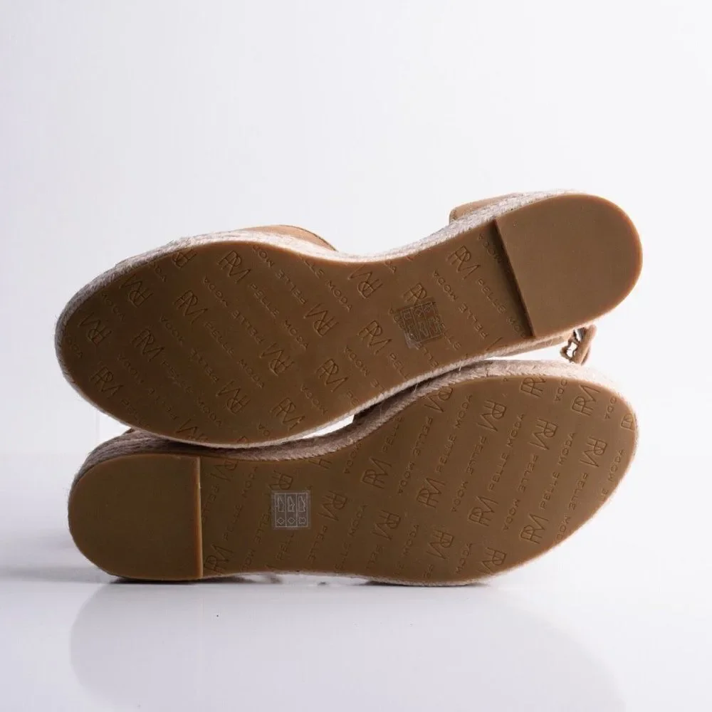 Pelle Moda Womens Espadrilles Oxford Latte Kid Suede Platform Sandals US 6 New